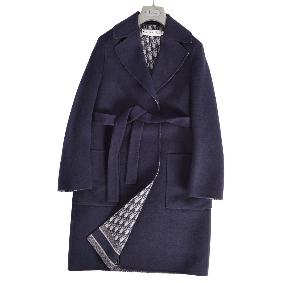 Dior Coat Long with Belt Buttonless Double Face Lining Oblique Usa Wool Silk 4