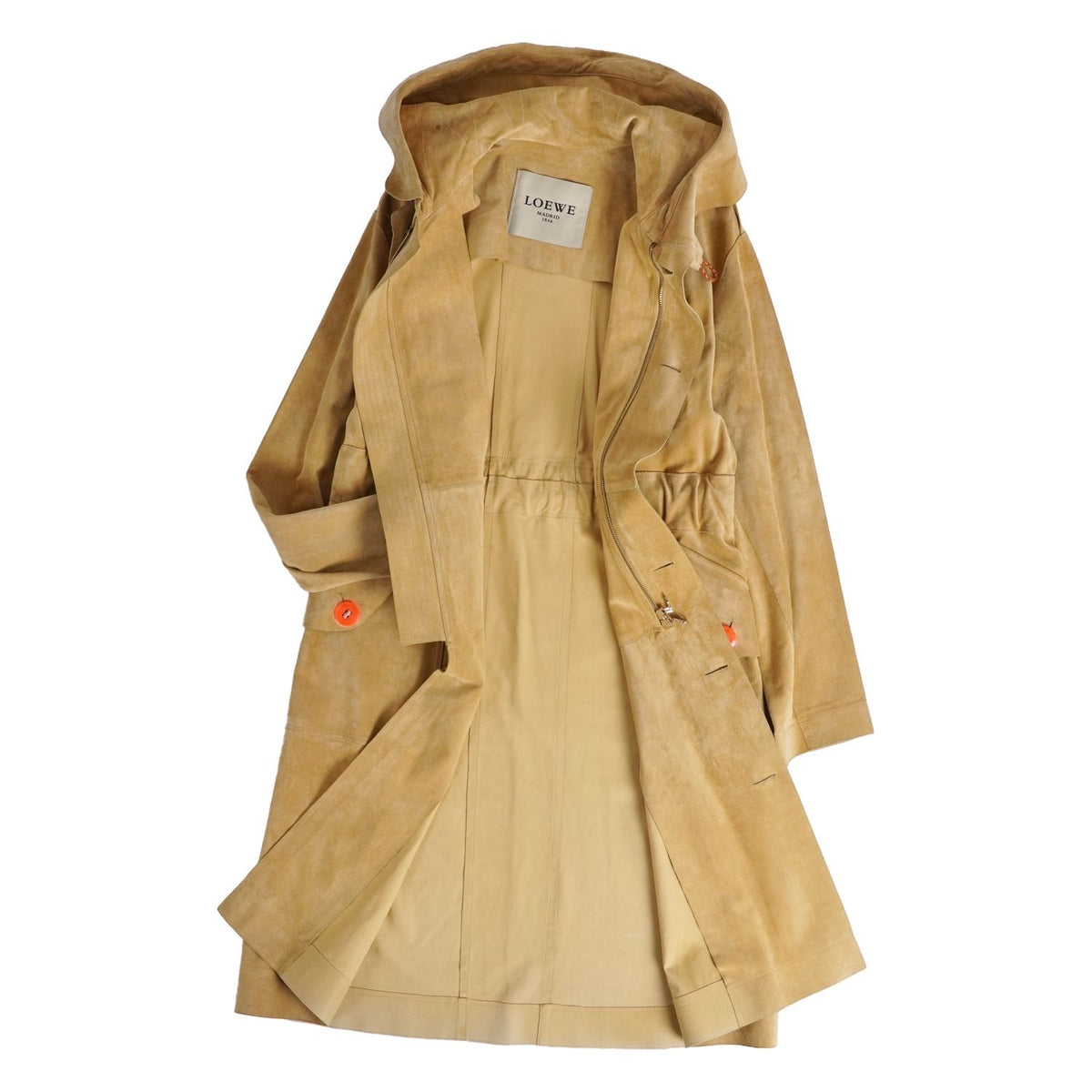 Loewe Coat Long Hooded Suede Leather Beige 36 — view 2