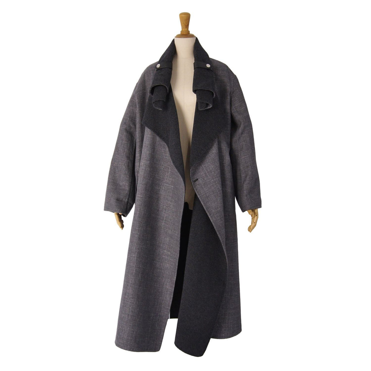 Hermes Coat Long Double Face Belt Outer Cashmere Silk Gray 34 — view 4