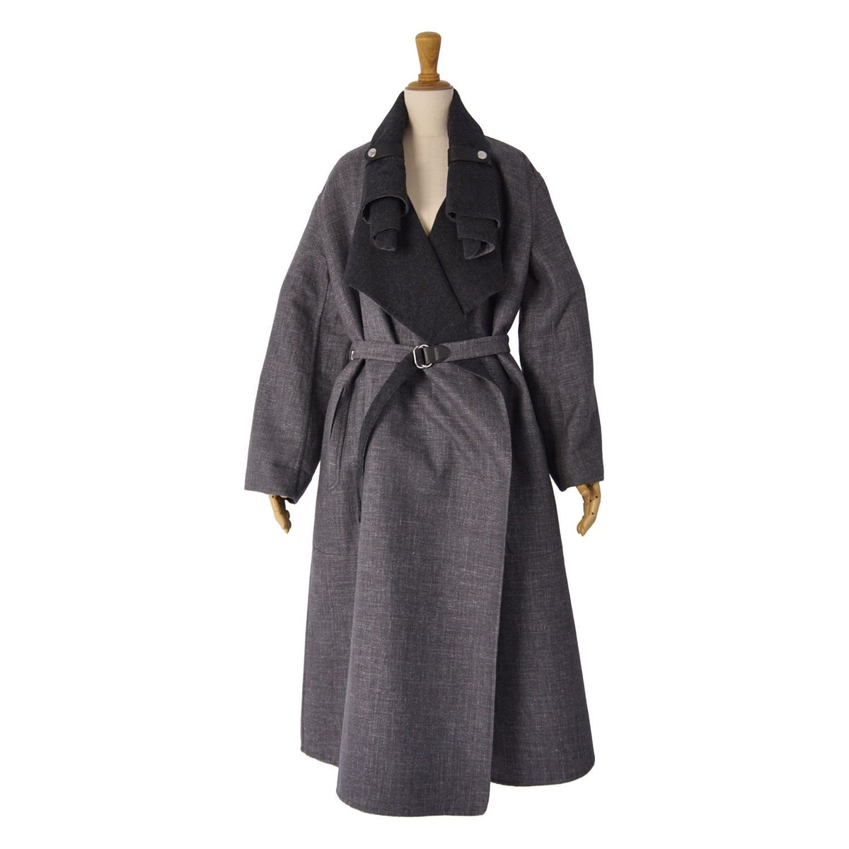 Hermes Coat Long Double Face Belt Outer Cashmere Silk Gray 34 — view 3