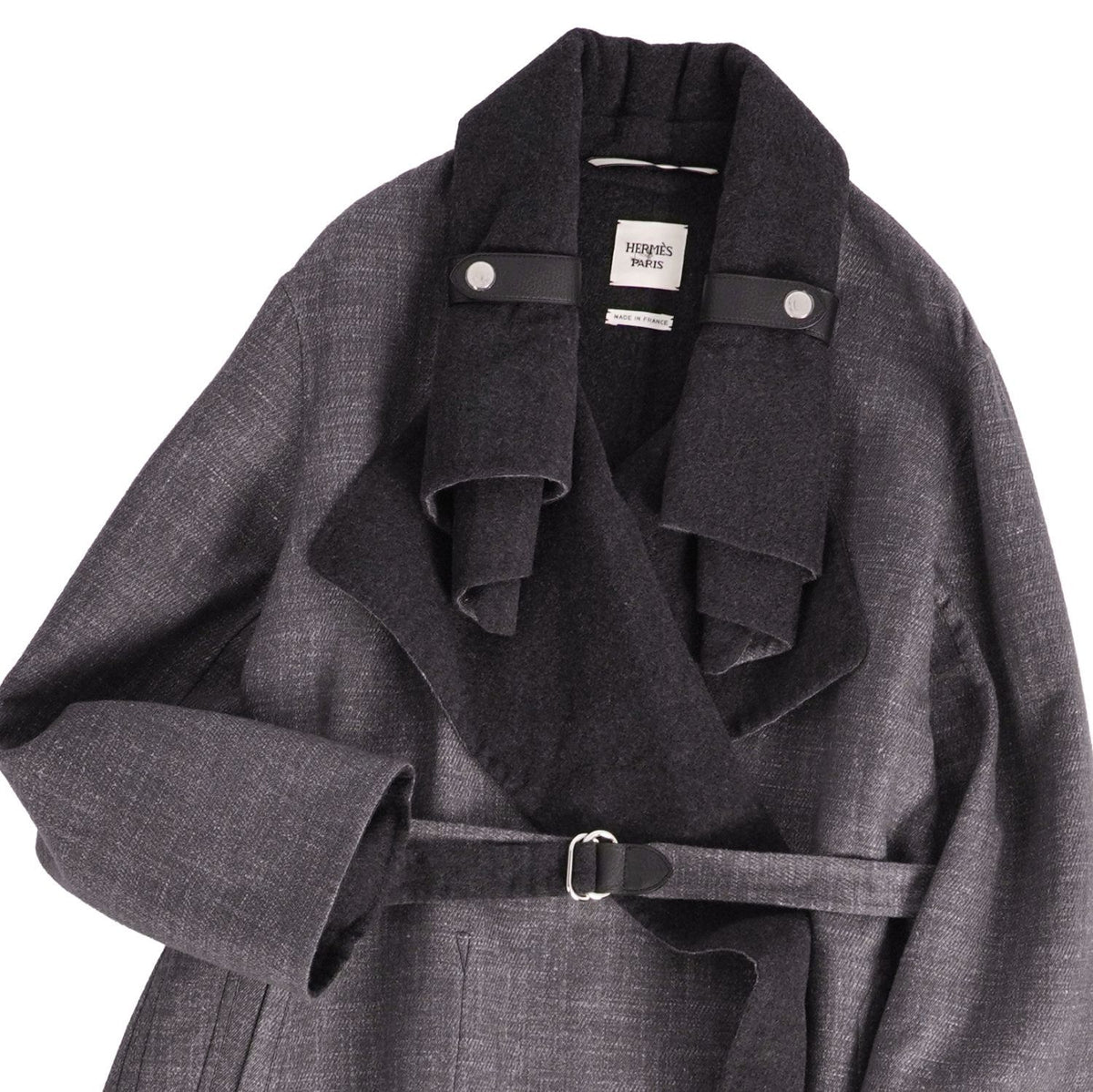 Hermes Coat Long Double Face Belt Outer Cashmere Silk Gray 34 — view 2