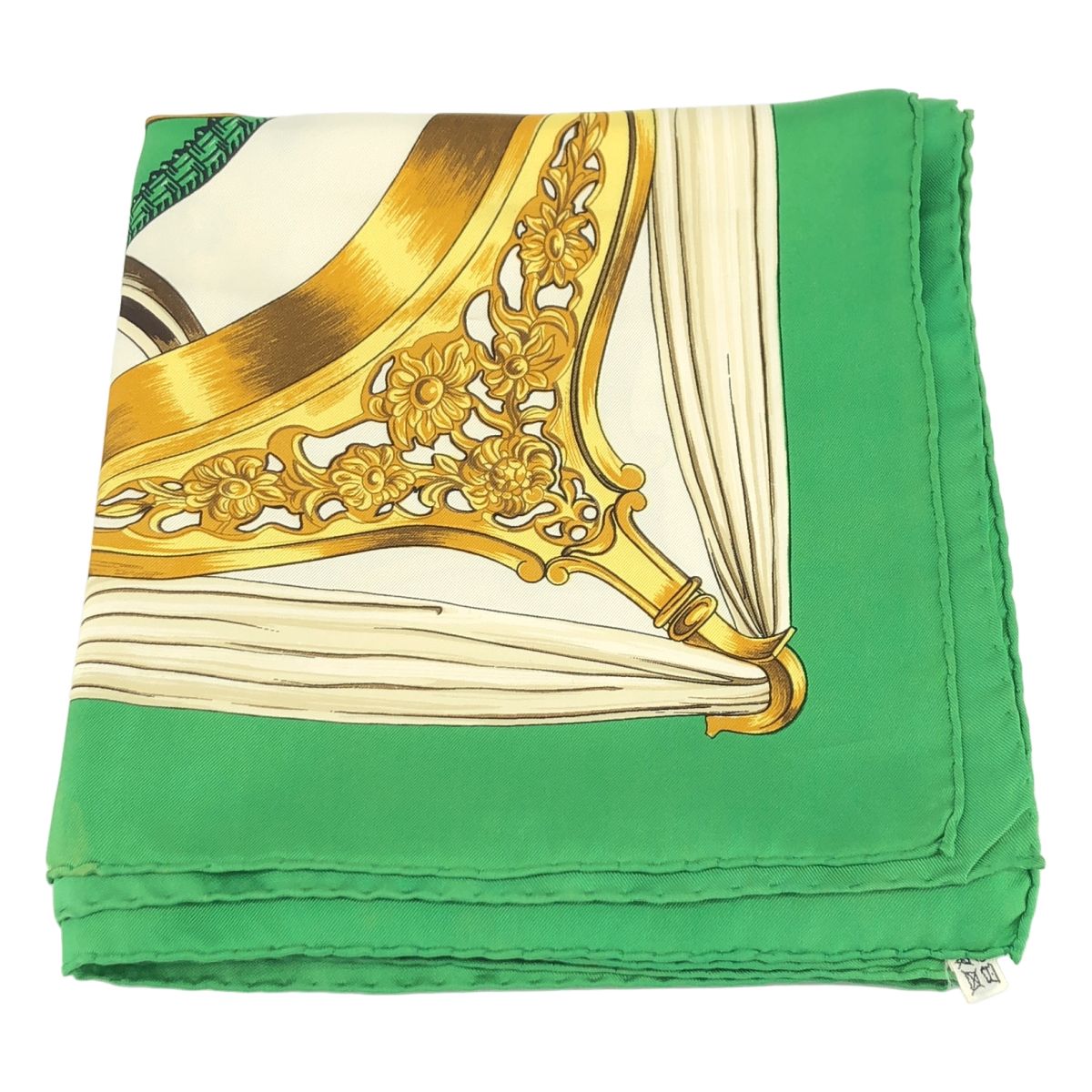 Hermes Carre 90 Etriers Armor Pattern Silk Scarf Green White — view 2