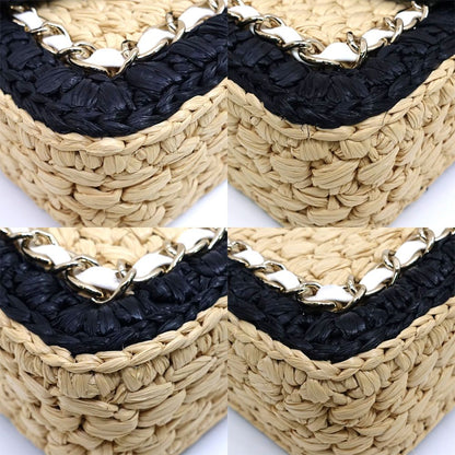Chanel Chain Shoulder Bag Raffia Natural — view 5