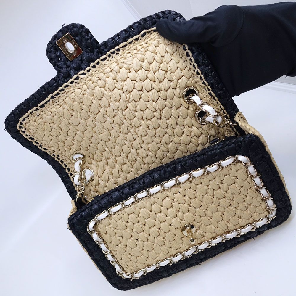 Chanel Chain Shoulder Bag Raffia Natural — view 6