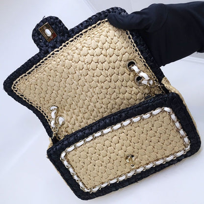 Chanel Chain Shoulder Bag Raffia Natural — view 6