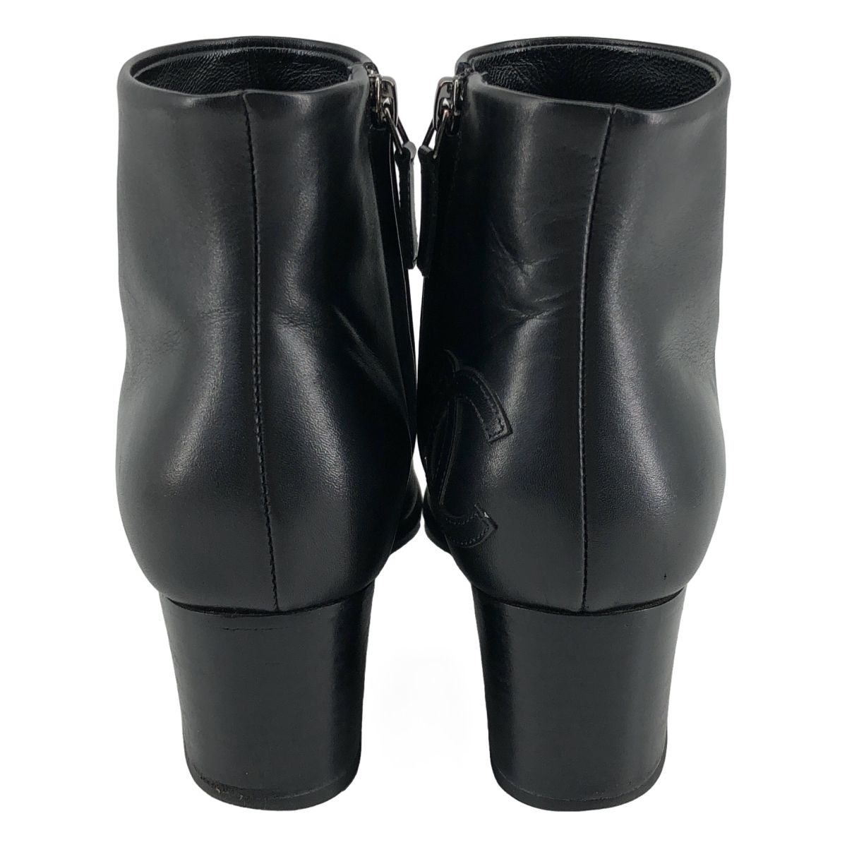 Chanel Leather CC Logo Ankle Boots 37C Black — view 3