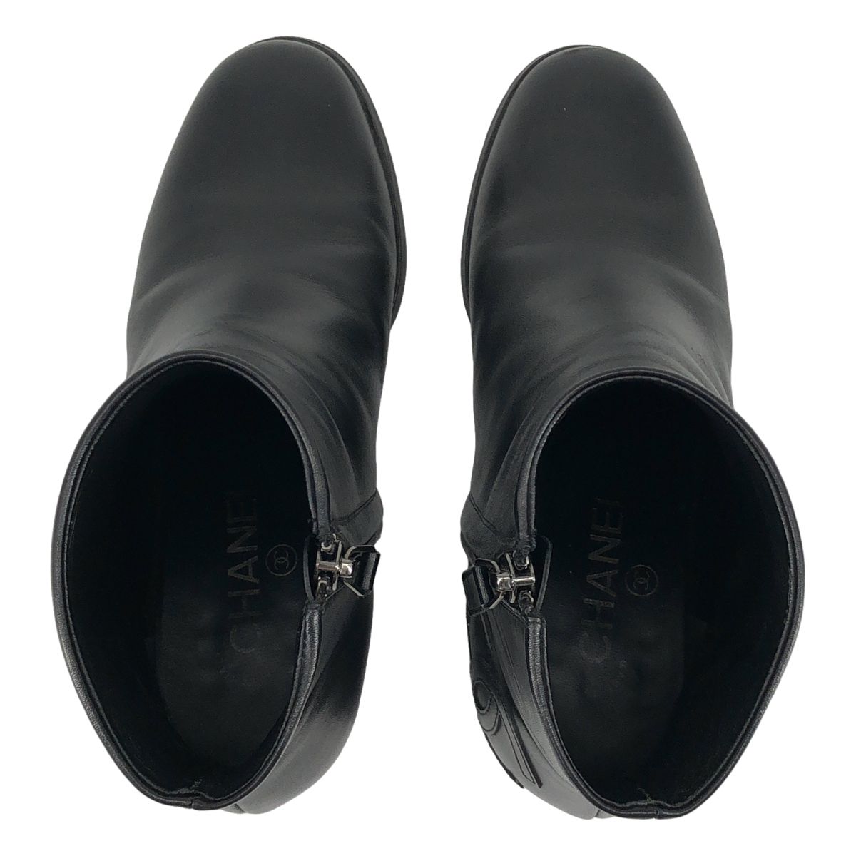 Chanel Leather CC Logo Ankle Boots 37C Black — view 4