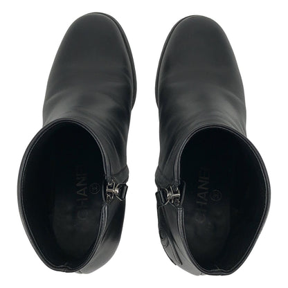 Chanel Leather CC Logo Ankle Boots 37C Black — view 4