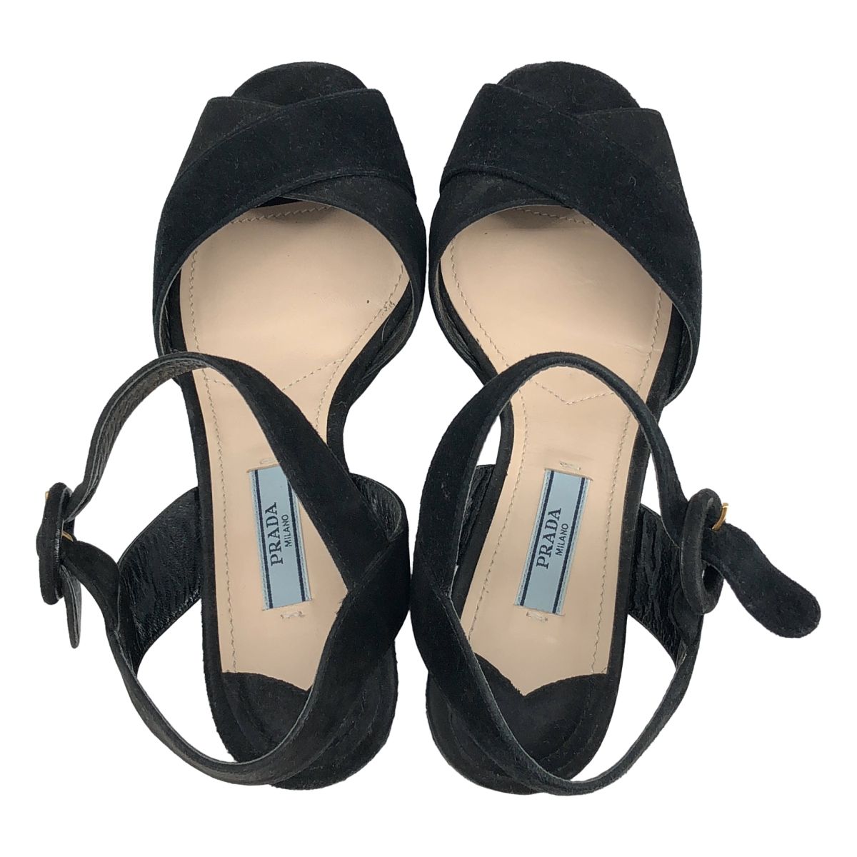 Prada Suede Cross Strap Platform Sandals Black — view 5