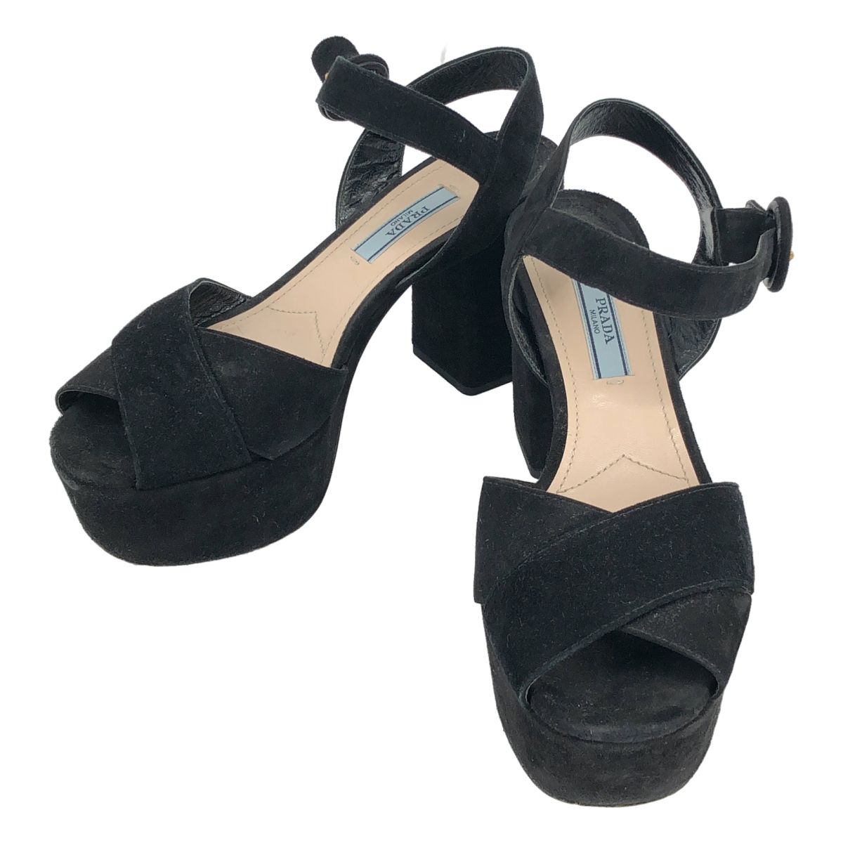 Prada Suede Cross Strap Platform Sandals Black