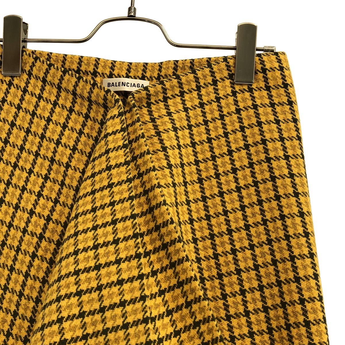 Balenciaga Wool Blend Check Fringe Skirt Yellow Gray 32 — view 2