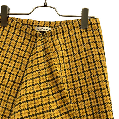 Balenciaga Wool Blend Check Fringe Skirt Yellow Gray 32 — view 2