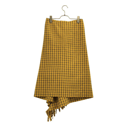Balenciaga Wool Blend Check Fringe Skirt Yellow Gray 32 — view 4