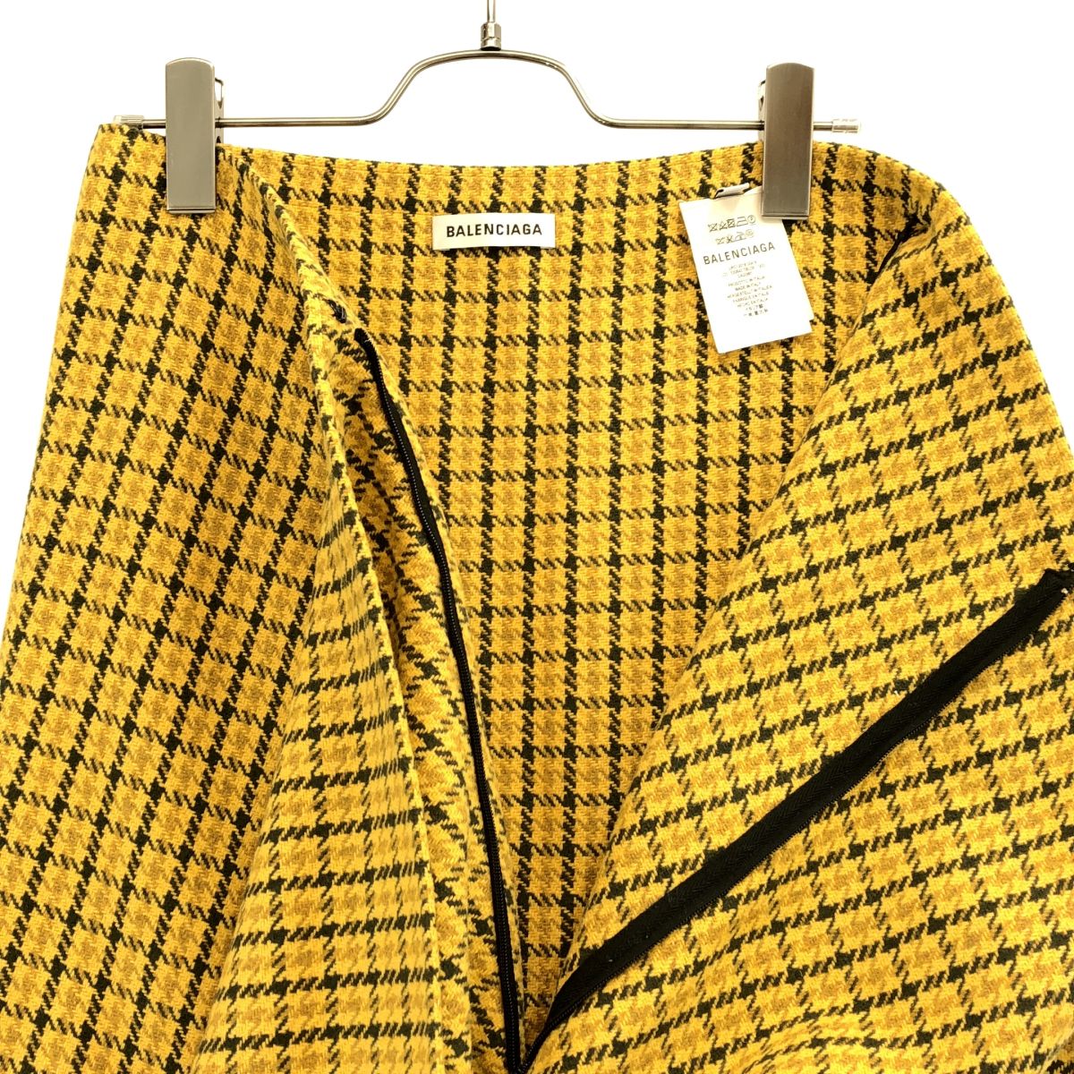 Balenciaga Wool Blend Check Fringe Skirt Yellow Gray 32 — view 8