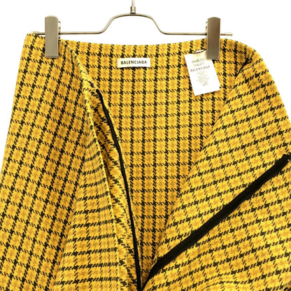 Balenciaga Wool Blend Check Fringe Skirt Yellow Gray 32 — view 8