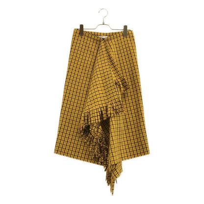 Balenciaga Wool Blend Check Fringe Skirt Yellow Gray 32
