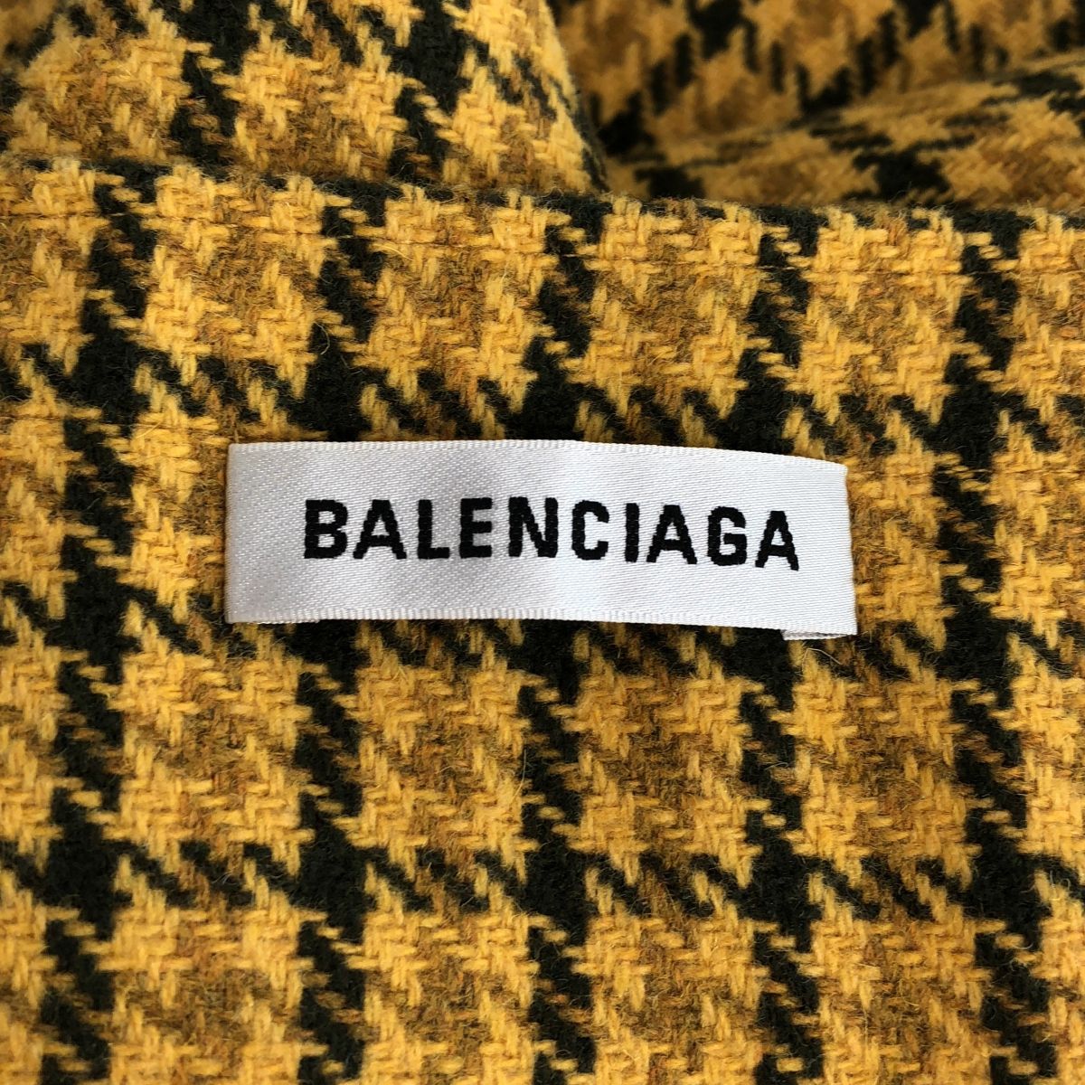 Balenciaga Wool Blend Check Fringe Skirt Yellow Gray 32 — view 5