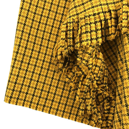 Balenciaga Wool Blend Check Fringe Skirt Yellow Gray 32 — view 3