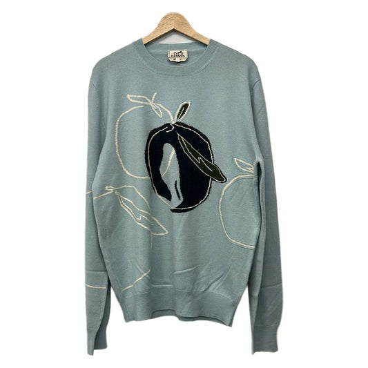 Hermes Long Sleeve Sweater Light Blue Ivory Green Crew Neck Apple L