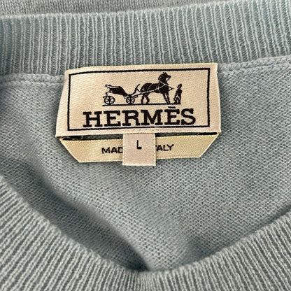 Hermes Long Sleeve Sweater Light Blue Ivory Green Crew Neck Apple L — view 3