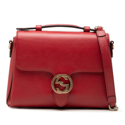 Gucci Interlocking G 2-Way Shoulder Bag Red Leather