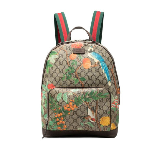 Gucci GG Supreme Tian Sherry Line Backpack Beige Brown Leather