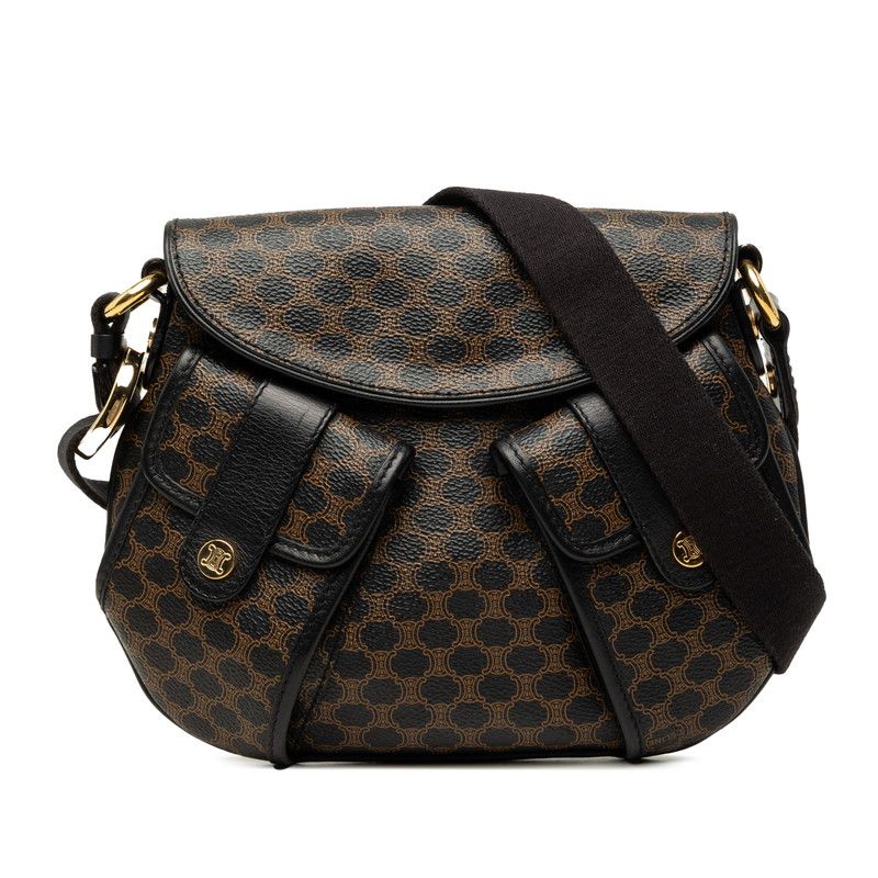 Celine Macadam Crossbody Shoulder Bag Brown Black Leather