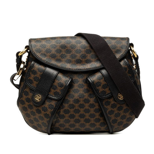Celine Macadam Crossbody Shoulder Bag Brown Black Leather