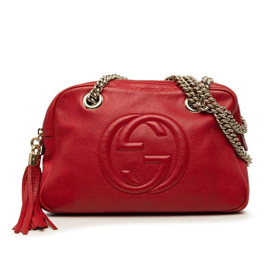 Gucci Interlocking G Soho Chain Shoulder Bag Red Leather