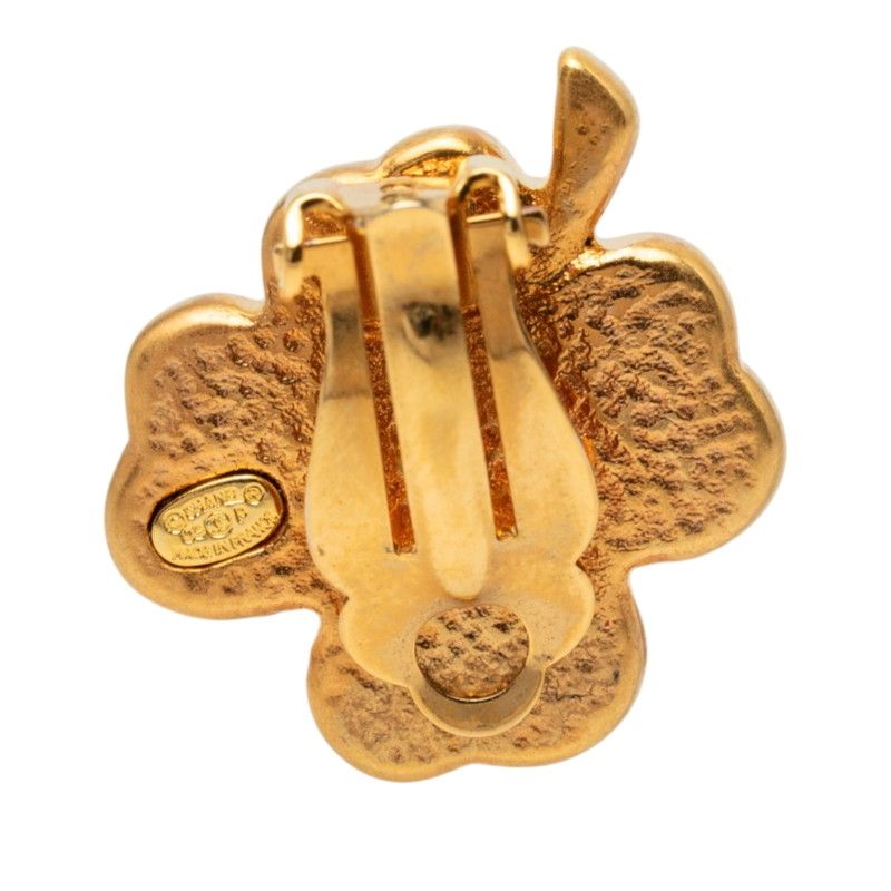 Chanel 03P CC Logo Clover Motif Earrings Gold Pink Plated — view 3