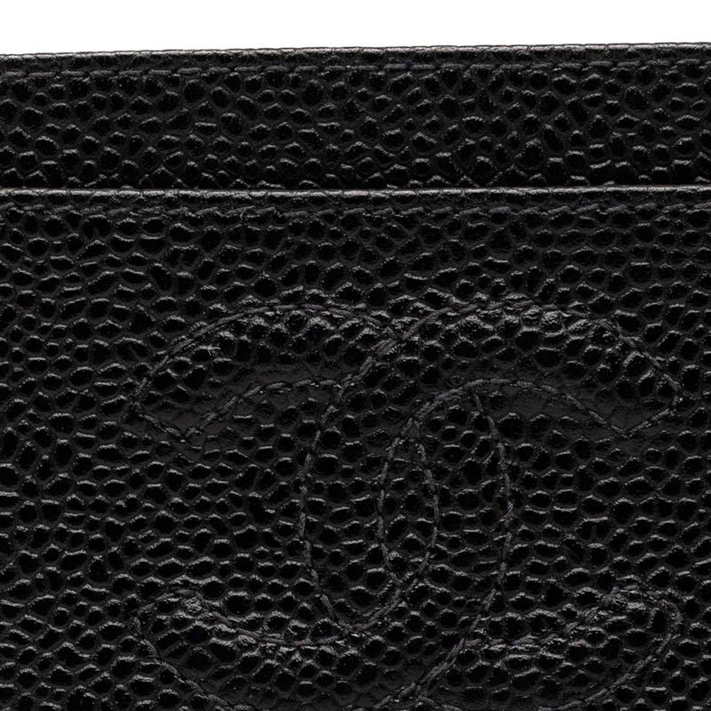 Chanel CC Logo Card Case Black Caviar Leather — view 4