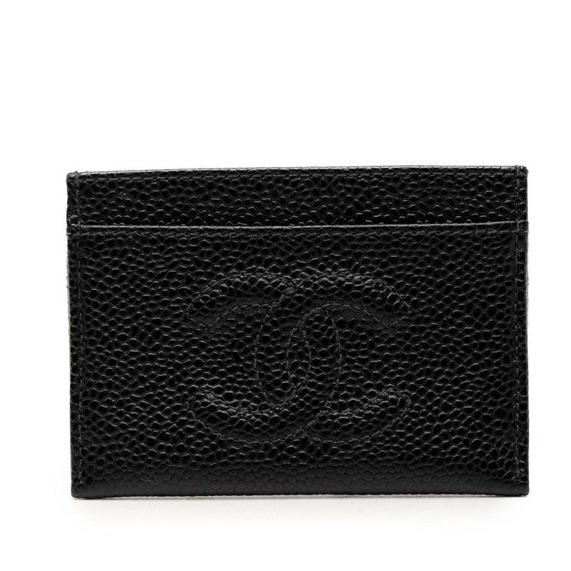 Chanel CC Logo Card Case Black Caviar Leather