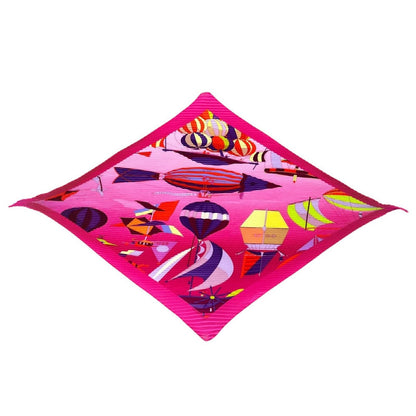 Hermes Pleated les Folies du Ciel Silk Pink Scarf