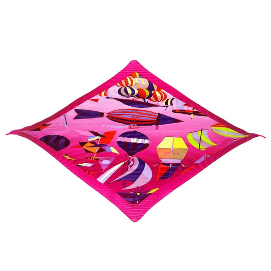Hermes Pleated les Folies du Ciel Silk Pink Scarf