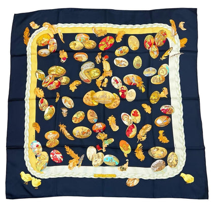 Hermes Carre 90 Egg Silk Black Scarf