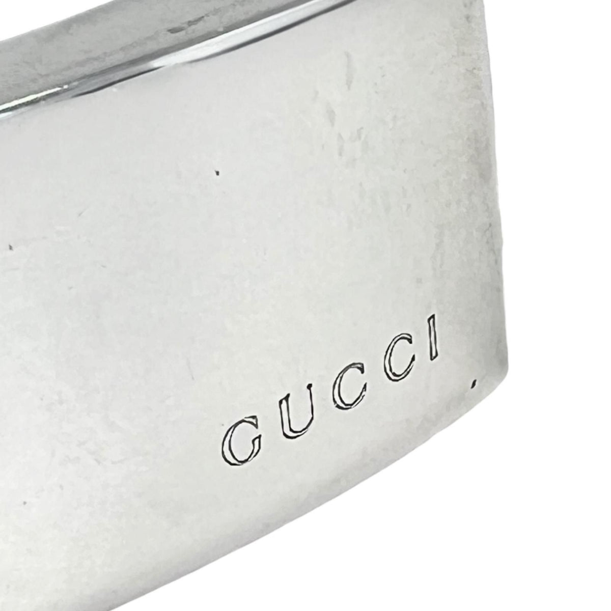 Gucci Logo Leather Silver Black Bangle Bracelet — view 5