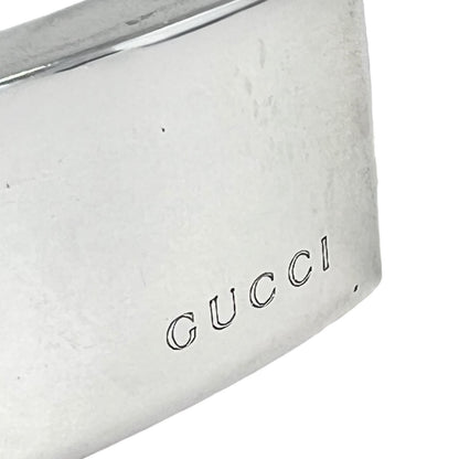 Gucci Logo Leather Silver Black Bangle Bracelet — view 5