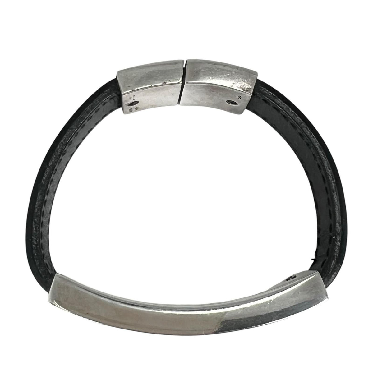 Gucci Logo Leather Silver Black Bangle Bracelet — view 2