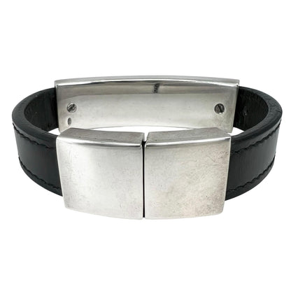 Gucci Logo Leather Silver Black Bangle Bracelet — view 3
