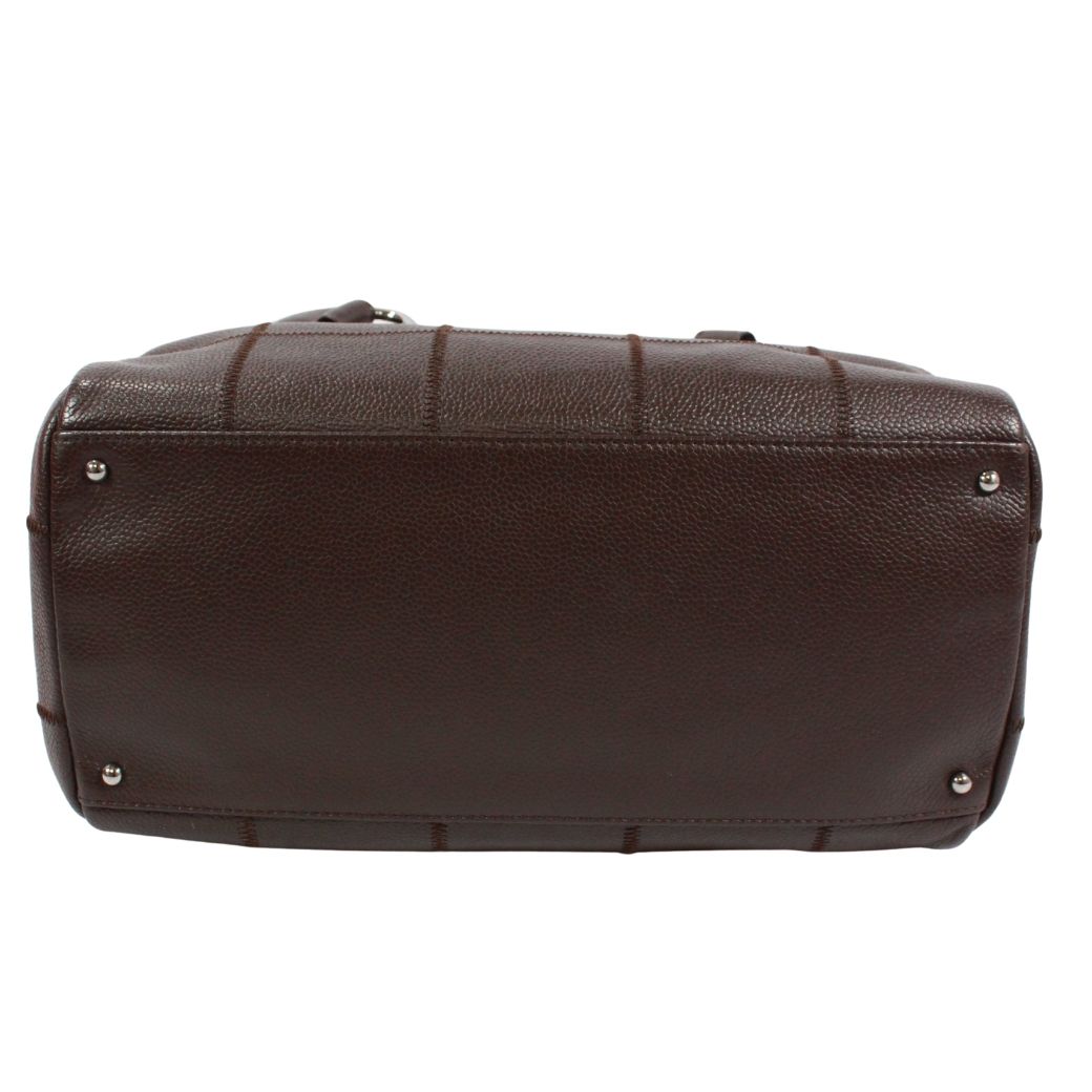 Chanel Choco Bar Mini Caviar Leather Dark Brown Boston Bag Silver — view 4