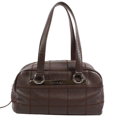Chanel Choco Bar Mini Caviar Leather Dark Brown Boston Bag Silver