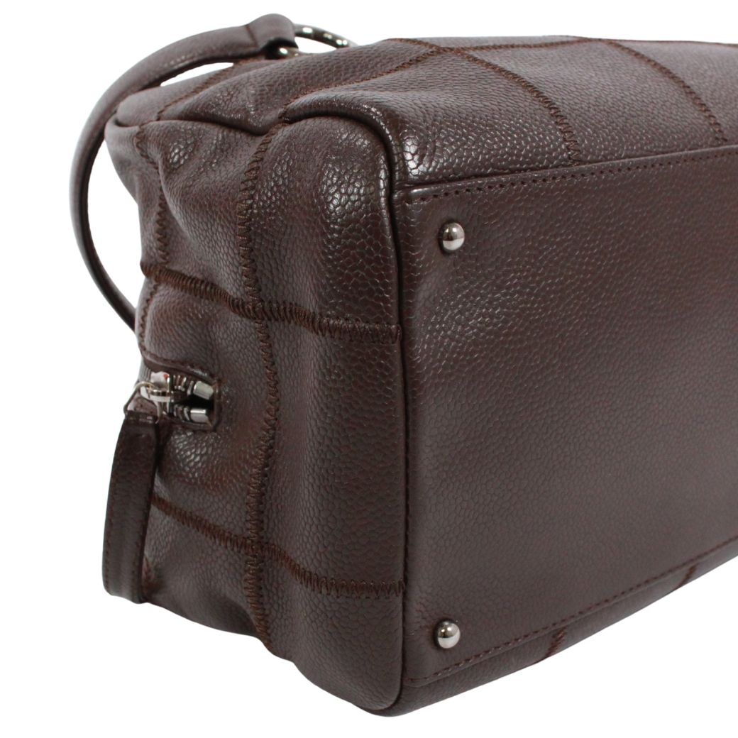 Chanel Choco Bar Mini Caviar Leather Dark Brown Boston Bag Silver — view 6