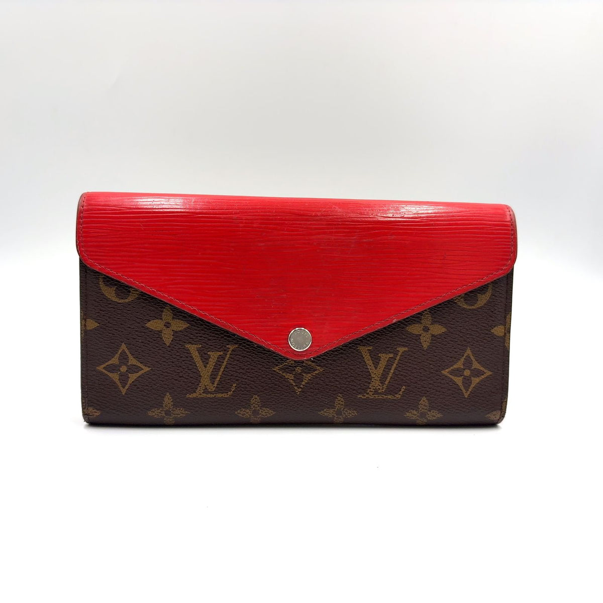 Louis Vuitton Portefeuille Marie Lou Long Leather Brown Red Trifold Wallet