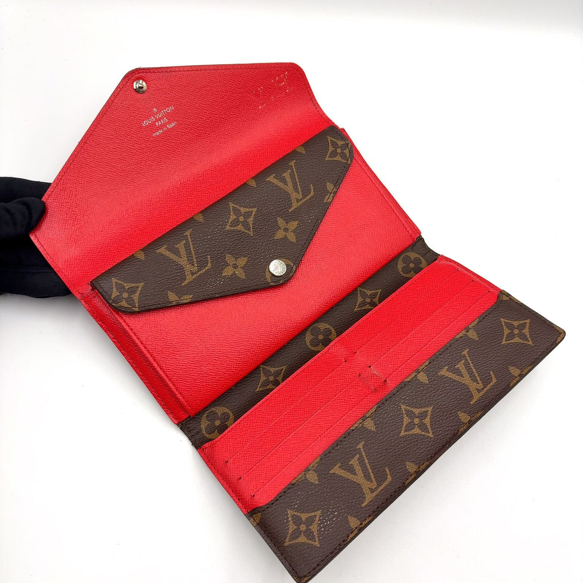 Louis Vuitton Portefeuille Marie Lou Long Leather Brown Red Trifold Wallet — view 3