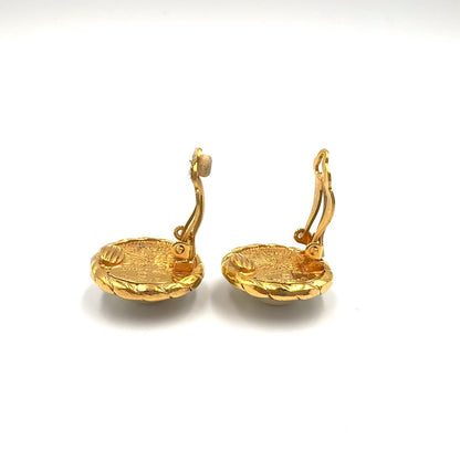 Chanel Pearl Motif Circle Faux Off White Gold Earrings — view 5