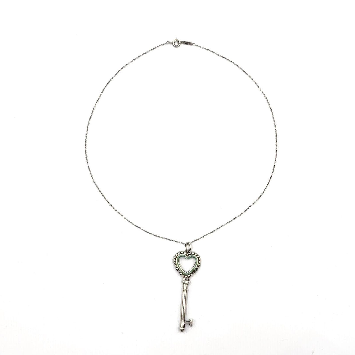 Tiffany & Co Heart Key Motif Enamel Silver Light Green Necklace — view 3
