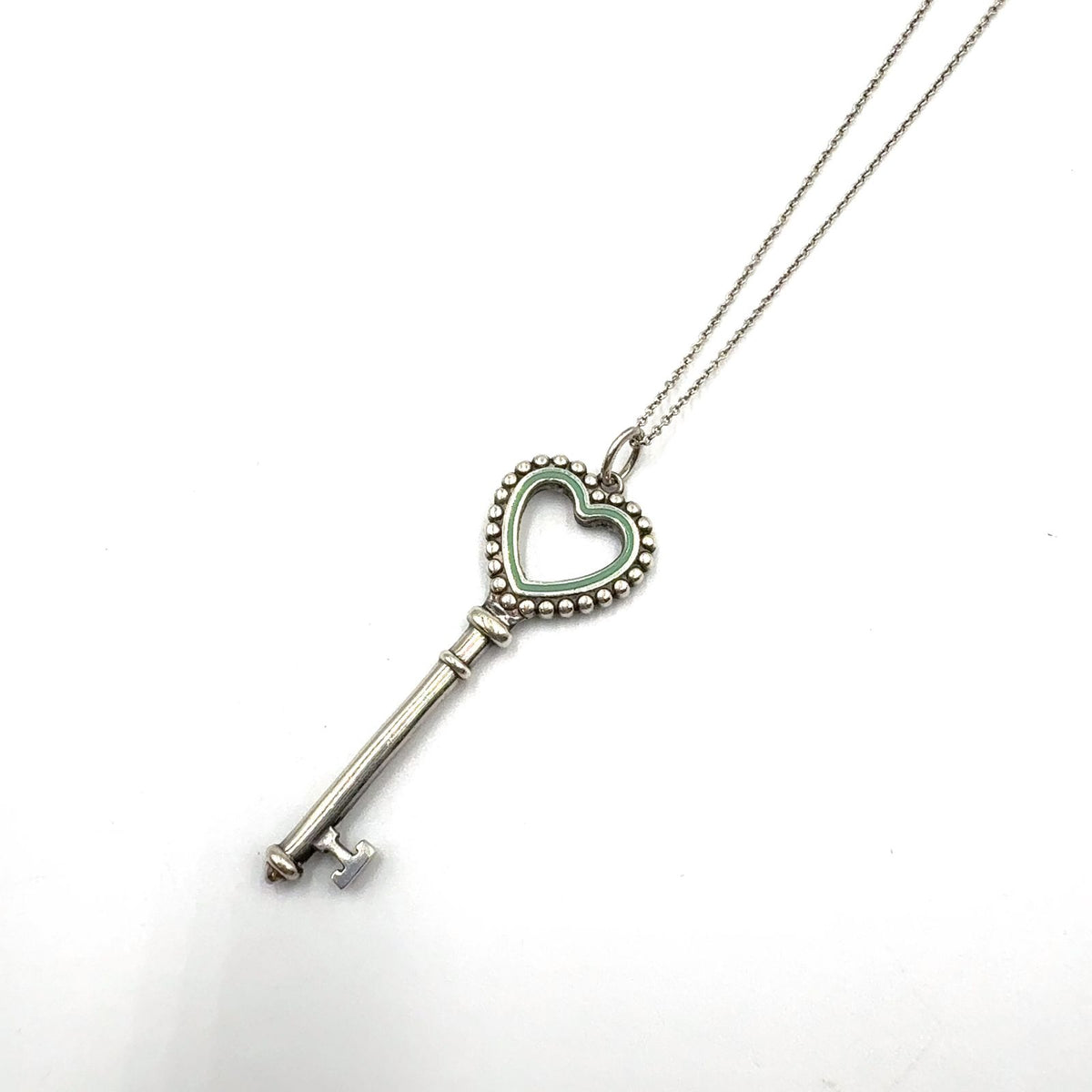 Tiffany & Co Heart Key Motif Enamel Silver Light Green Necklace