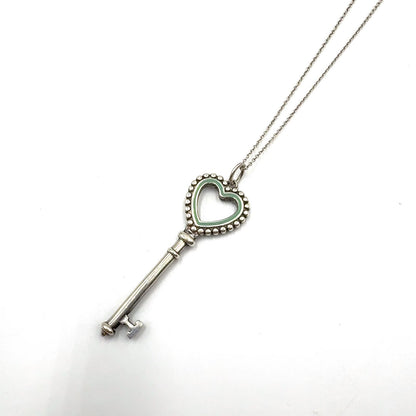 Tiffany & Co Heart Key Motif Enamel Silver Light Green Necklace