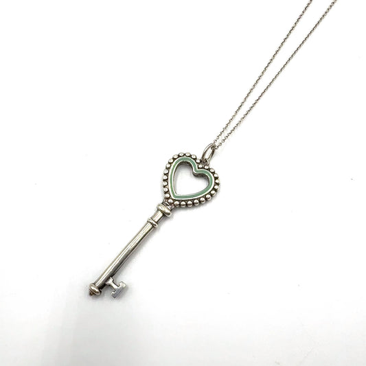 Tiffany & Co Heart Key Motif Enamel Silver Light Green Necklace