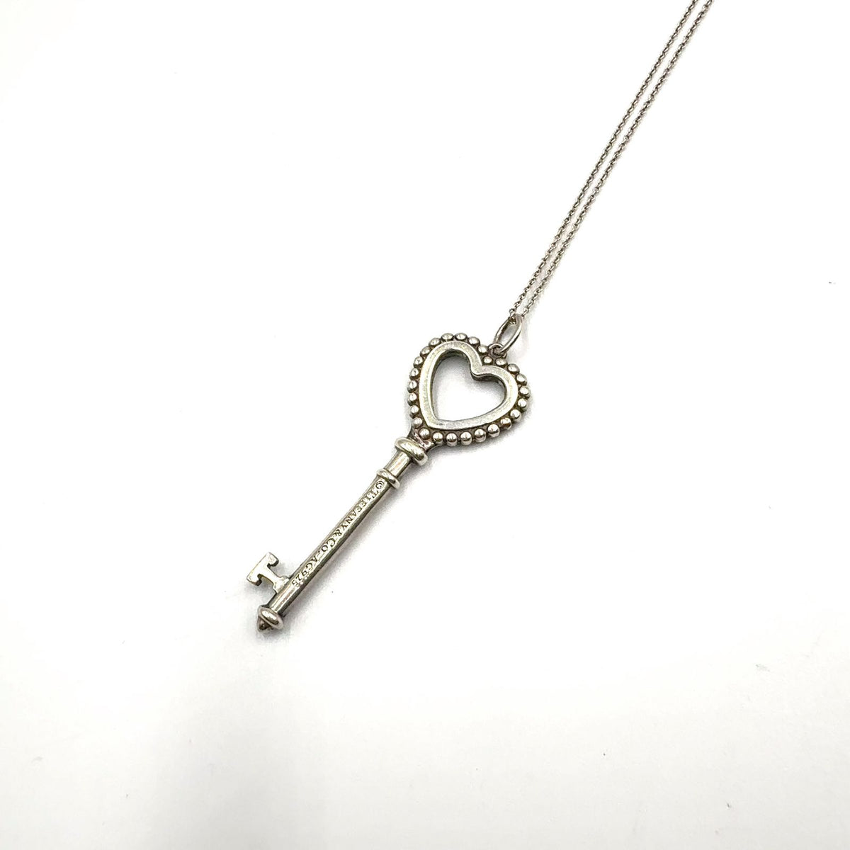 Tiffany & Co Heart Key Motif Enamel Silver Light Green Necklace — view 2